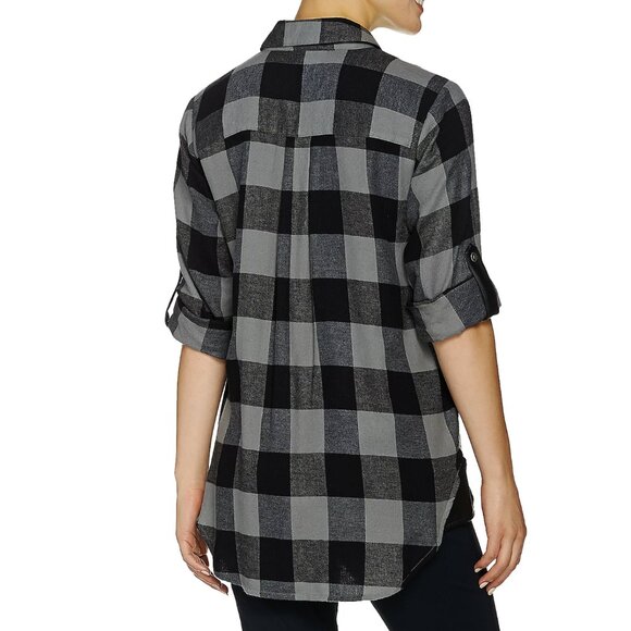 Joan Rivers Buffalo Check Shirt with Faux Leather Detail  16209 - Picture 2 of 2